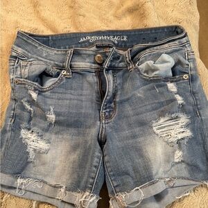 American Eagle Outfitters Midi Distressed Light Blue Shorts